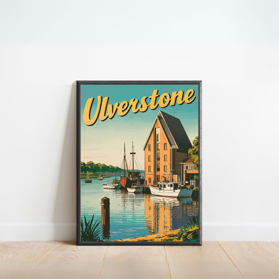 Ulverstone Harbor Vintage Boats Warehouse Waterfront Travel Poster