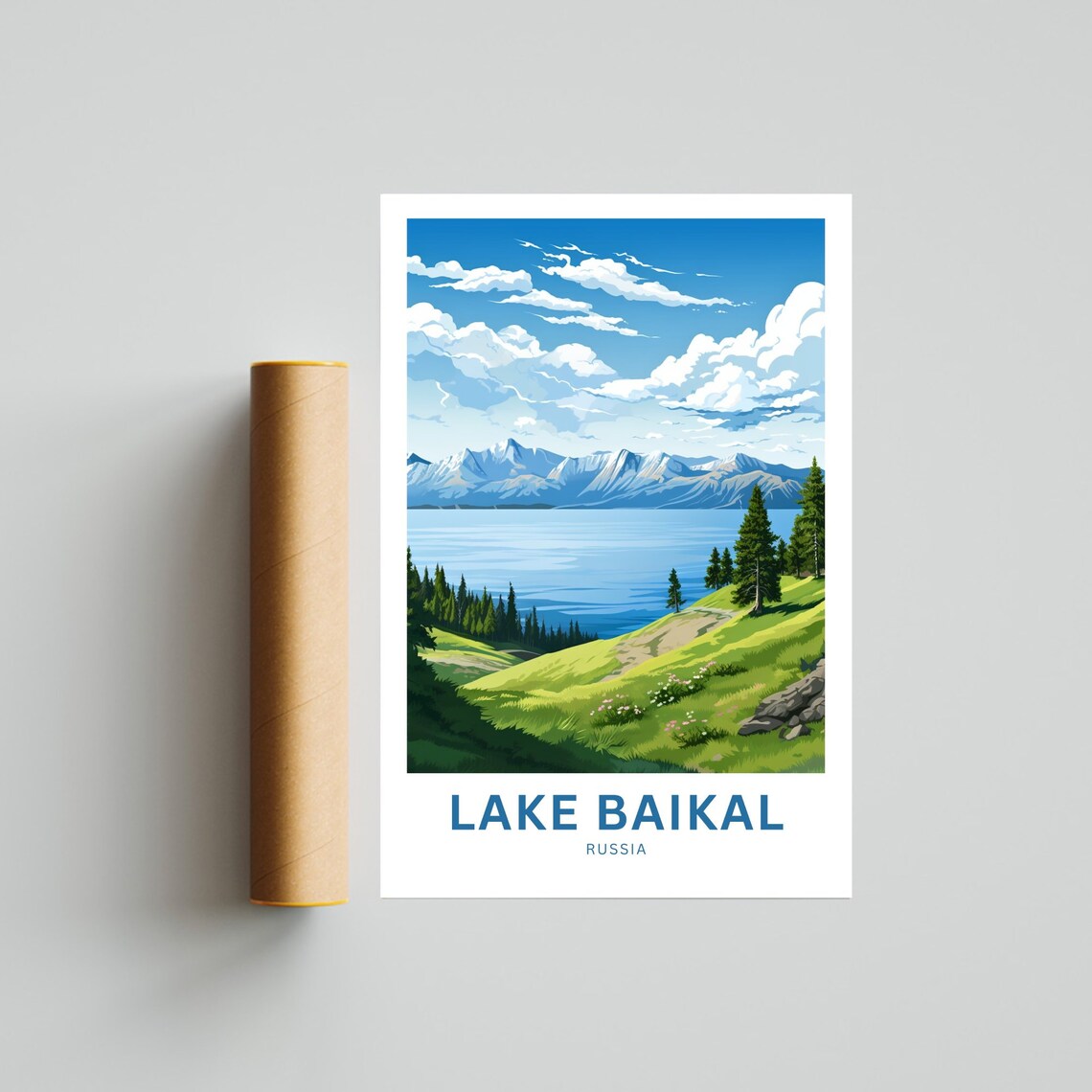Lake Baikal Russia Mountain Lake Meadow Vintage Travel Poster - Image 4
