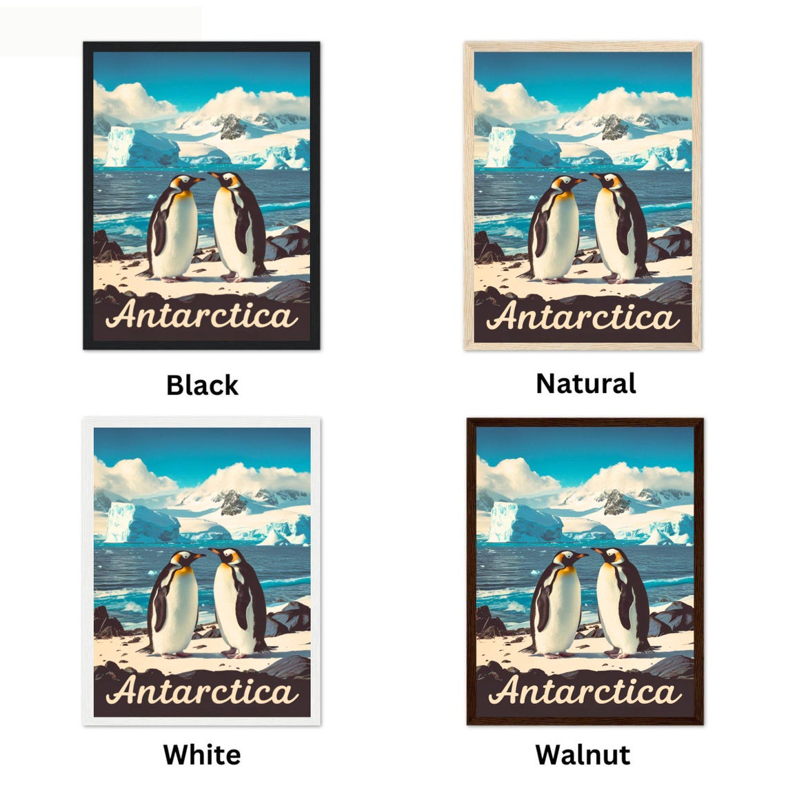 Antarctica Penguins Iceberg Shore Script Lettering Travel Poster - Image 4