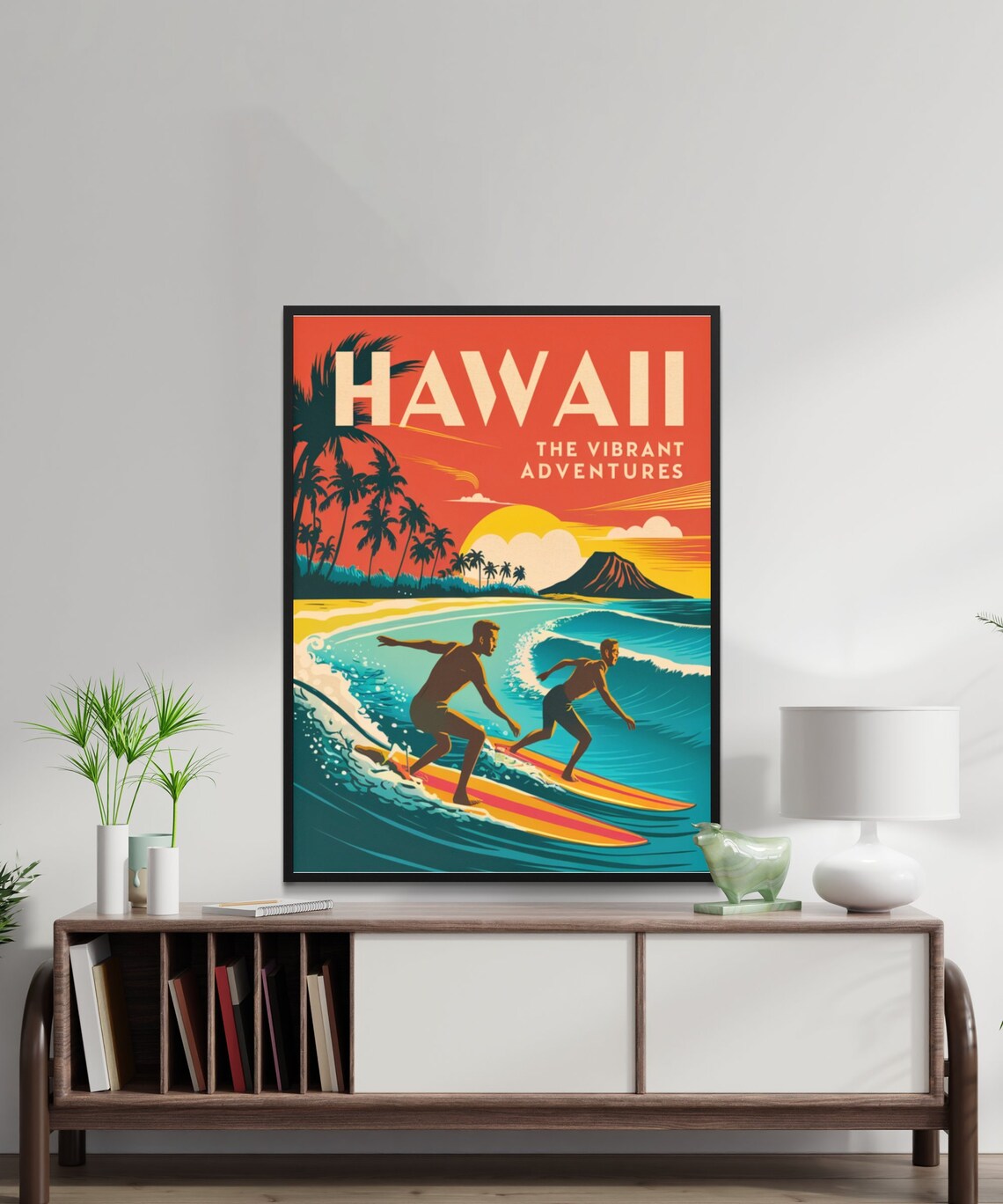 Hawaii The Vibrant Adventures Retro Surf Sunset Palm Travel Poster - Image 2