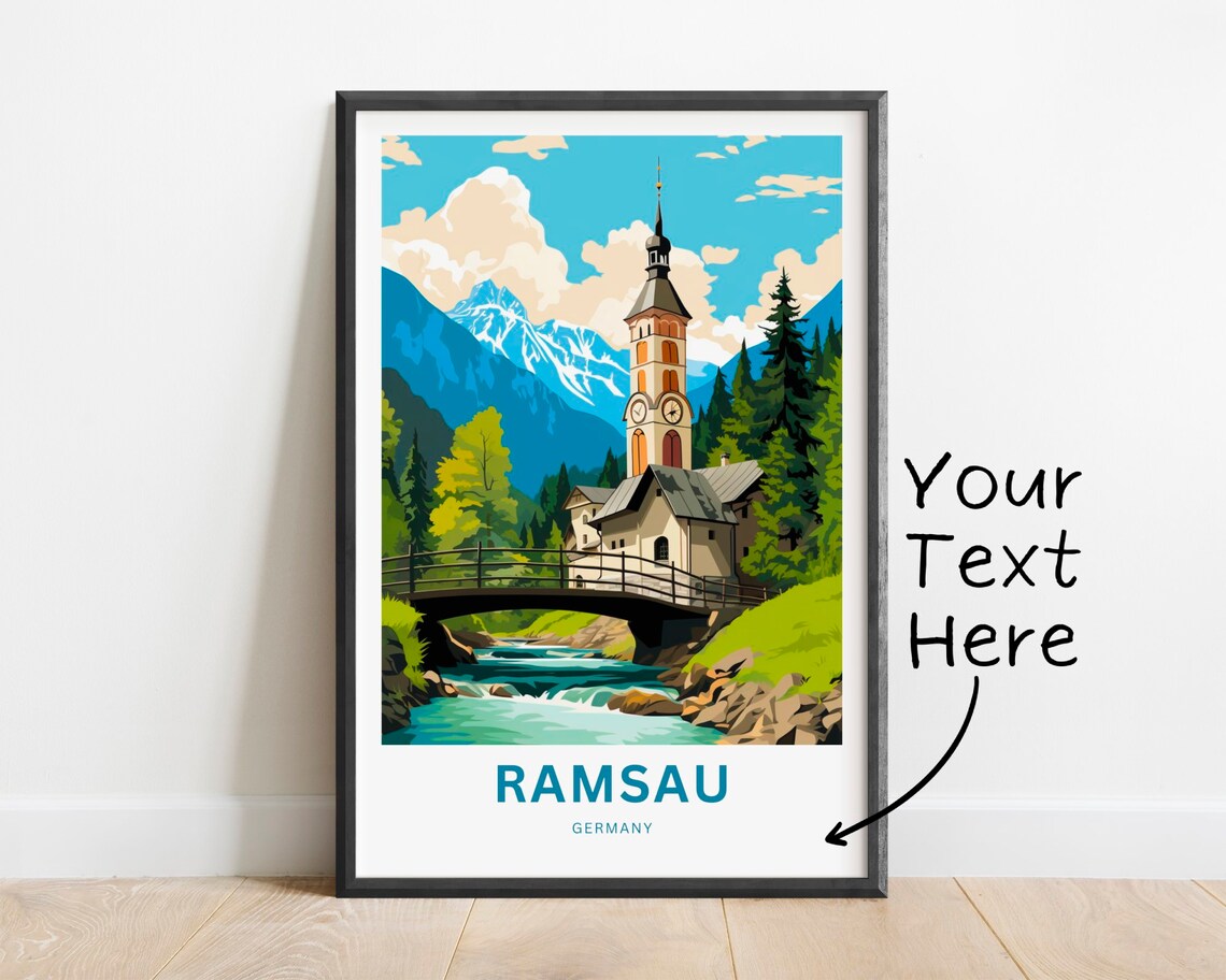 Ramsau Germany Alpine Church River Bridge Personalized Travel Poster