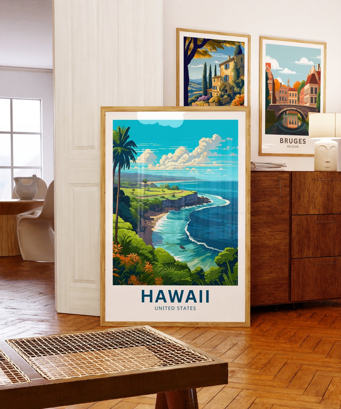 Hawaii Tropical Coastline Palms Surf Beach Travel Poster Gift - Image 5