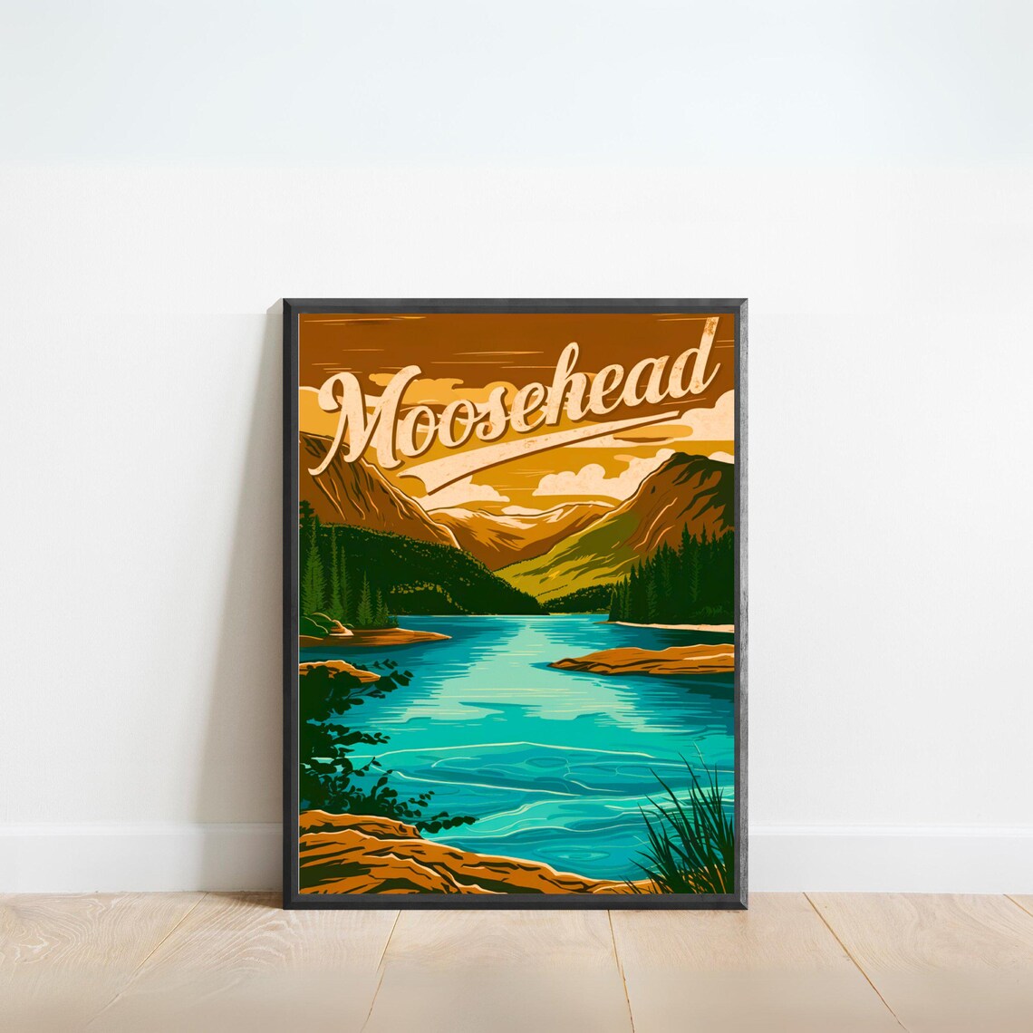 Moosehead Vintage Amber Lake Mountain Landscape View Art Poster