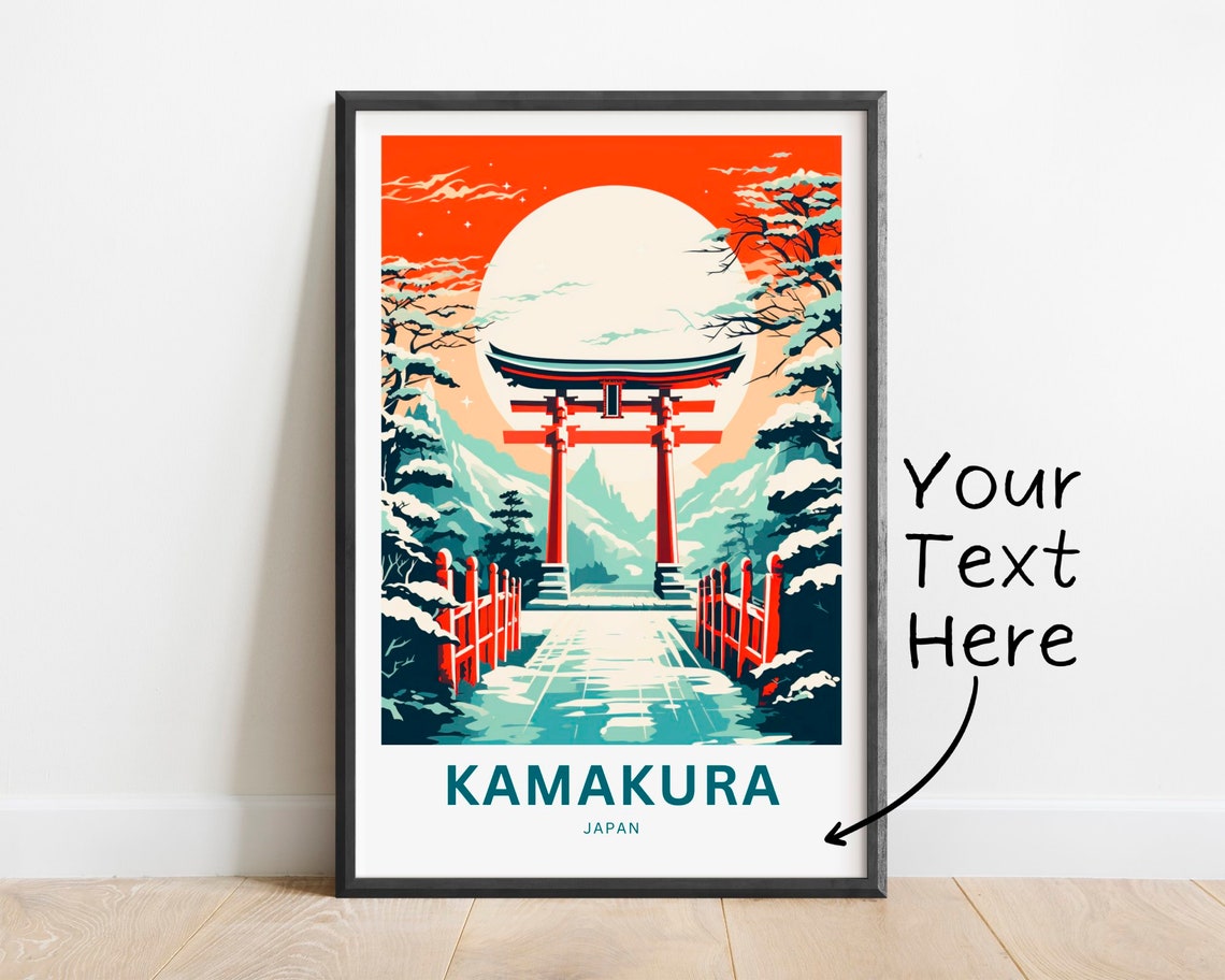 Kamakura Japan Snowy Torii Gate Moonlit Night Personalized Poster