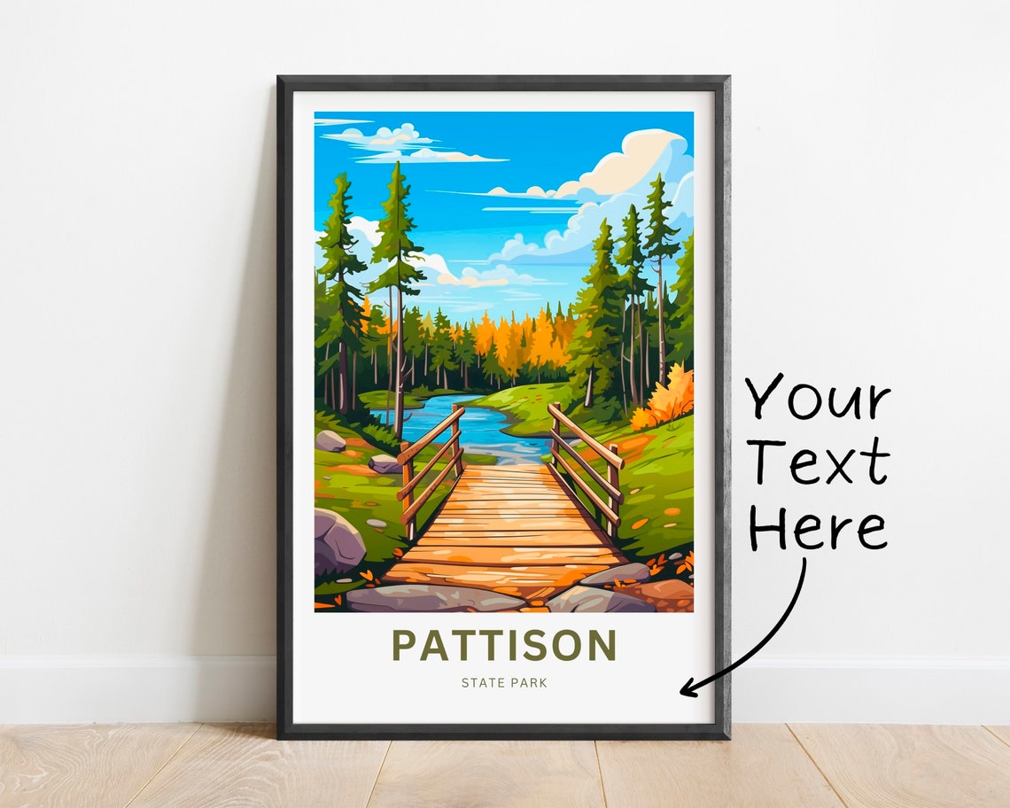 Personalized Pattison State Park Autumn Bridge Travel Poster