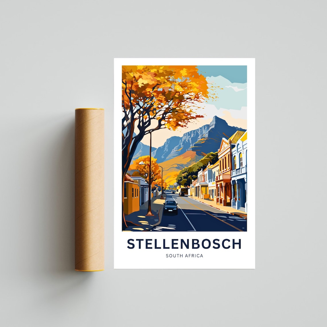 Stellenbosch South Africa Golden Tree Street Travel Art Poster - Image 4