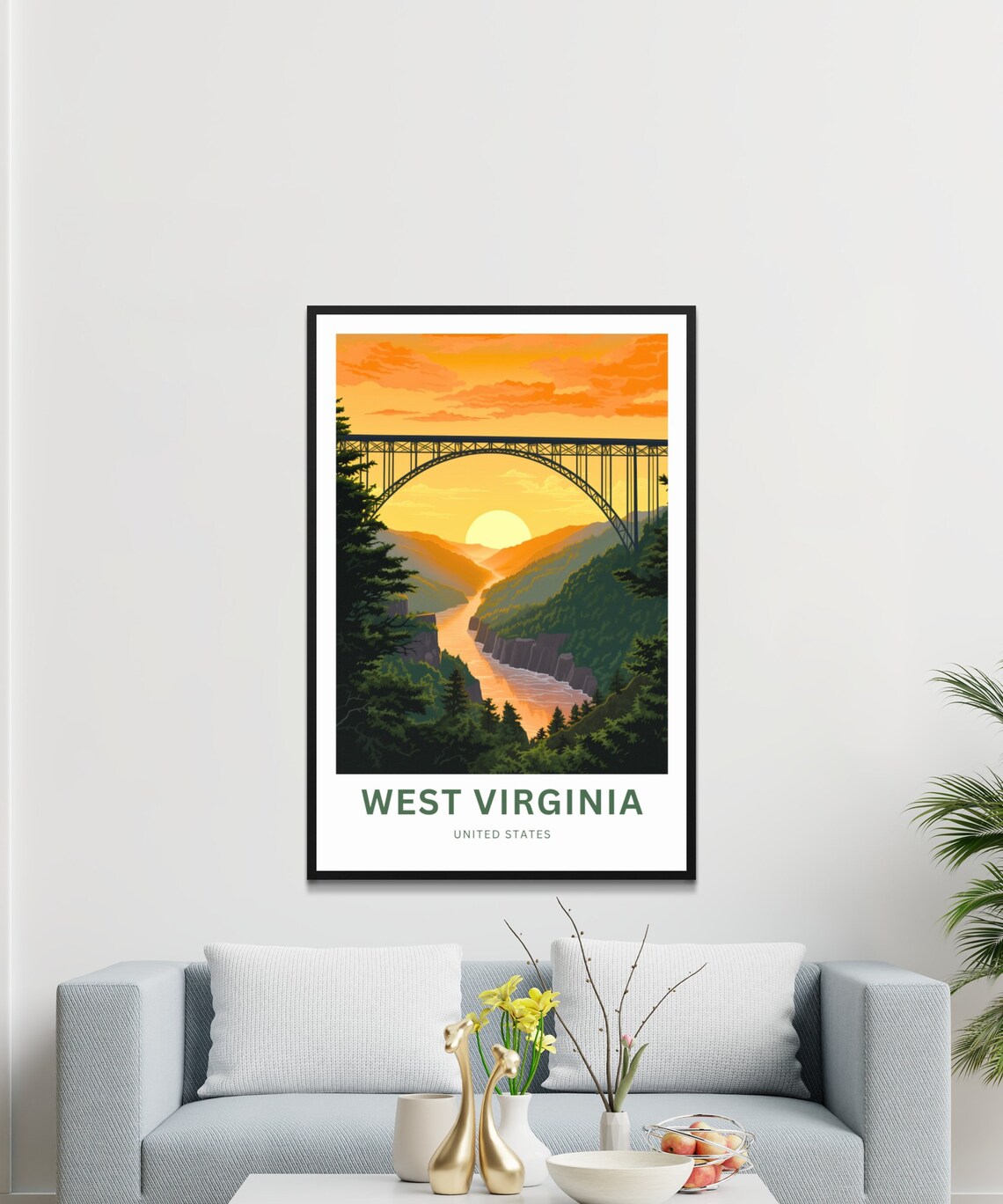 West Virginia Steel Arch Bridge Sunset River Gorge Travel Poster - Image 3