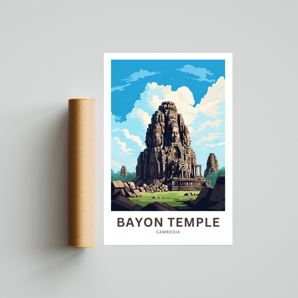 Bayon Temple Cambodia Stone Faces Angkor Vintage Travel Poster - Image 4