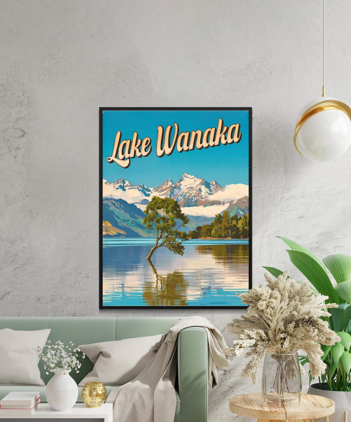 Lake Wanaka New Zealand Lonely Tree Mountain Lake Vintage Poster - Image 3