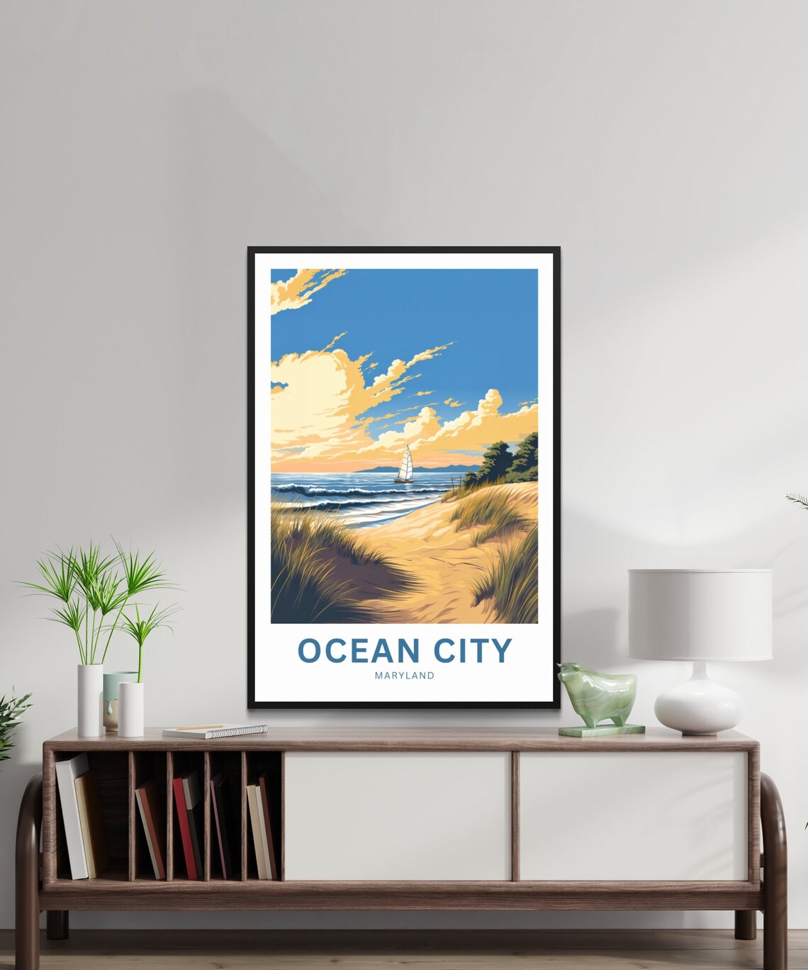 Personalized Ocean City Maryland Sunset Dunes Sailboat Poster - Image 2