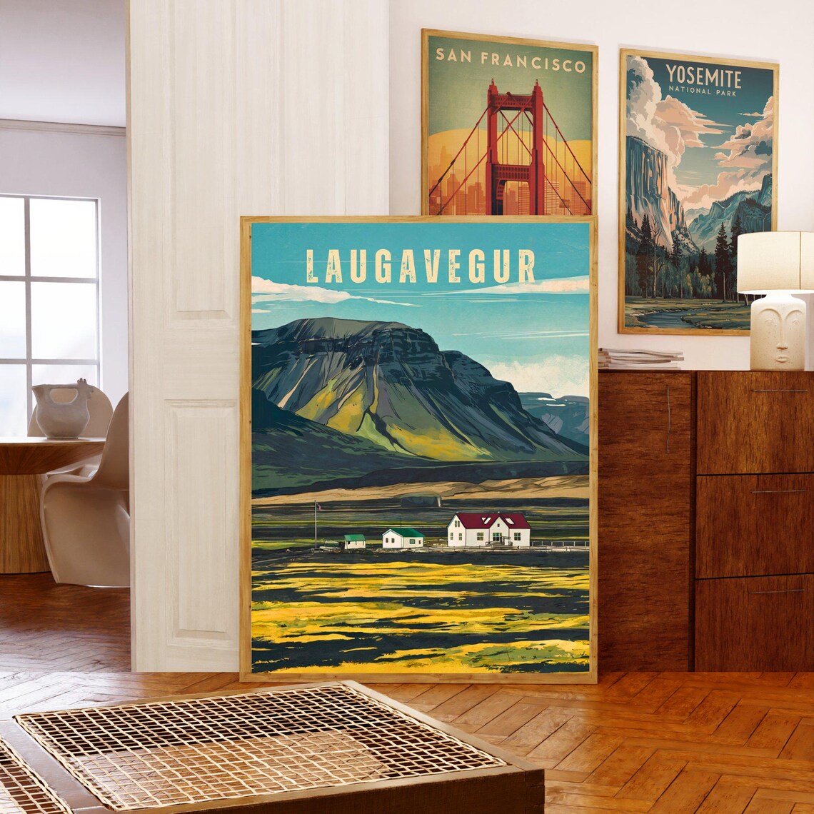 Laugavegur Iceland Mountain Farmhouse Scene Vintage Travel Poster - Image 5