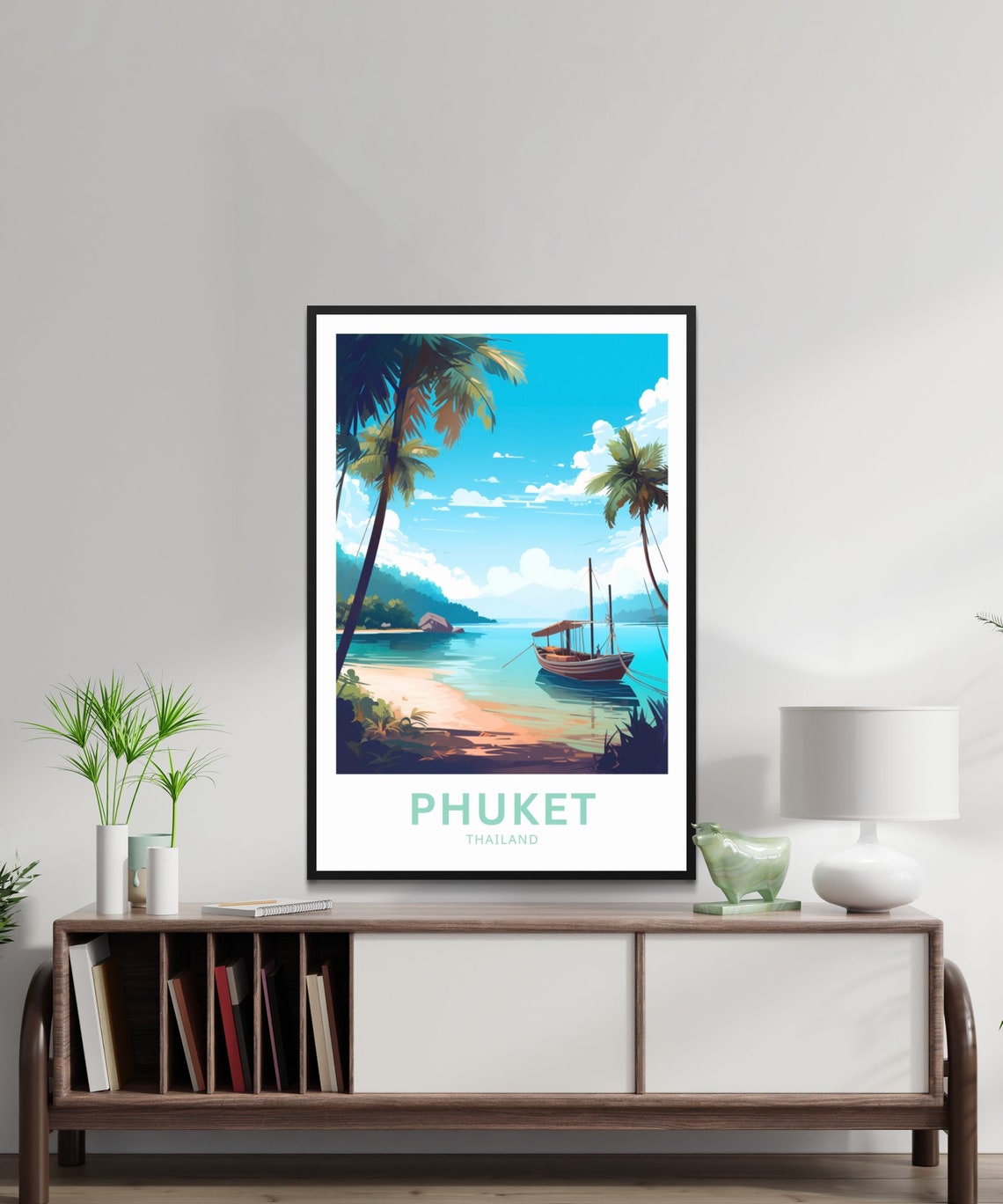 Phuket Thailand Palm Fringed Beach Tropical Longtail Boat Poster - Image 2