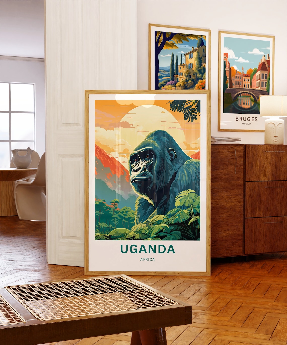 Uganda Africa Travel Poster Gorilla Jungle Portrait Sunset Mountains - Image 5
