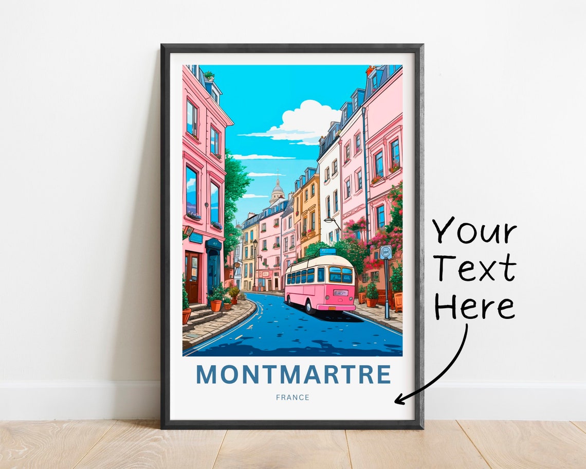 Montmartre France Pink Street Bus Personalized Travel Poster