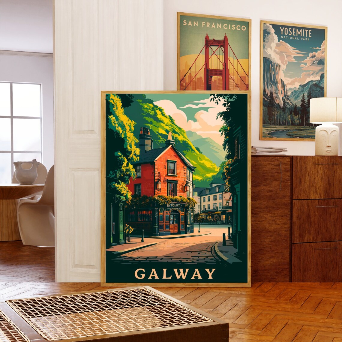 Galway Ireland Vintage Pub Cobbled Street Hillside Town Travel Poster - Image 5