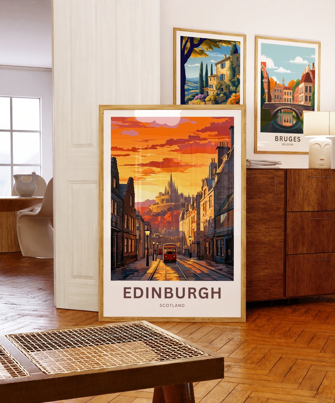 Edinburgh Scotland Sunset Tram Castle Street Custom Art Poster - Image 5