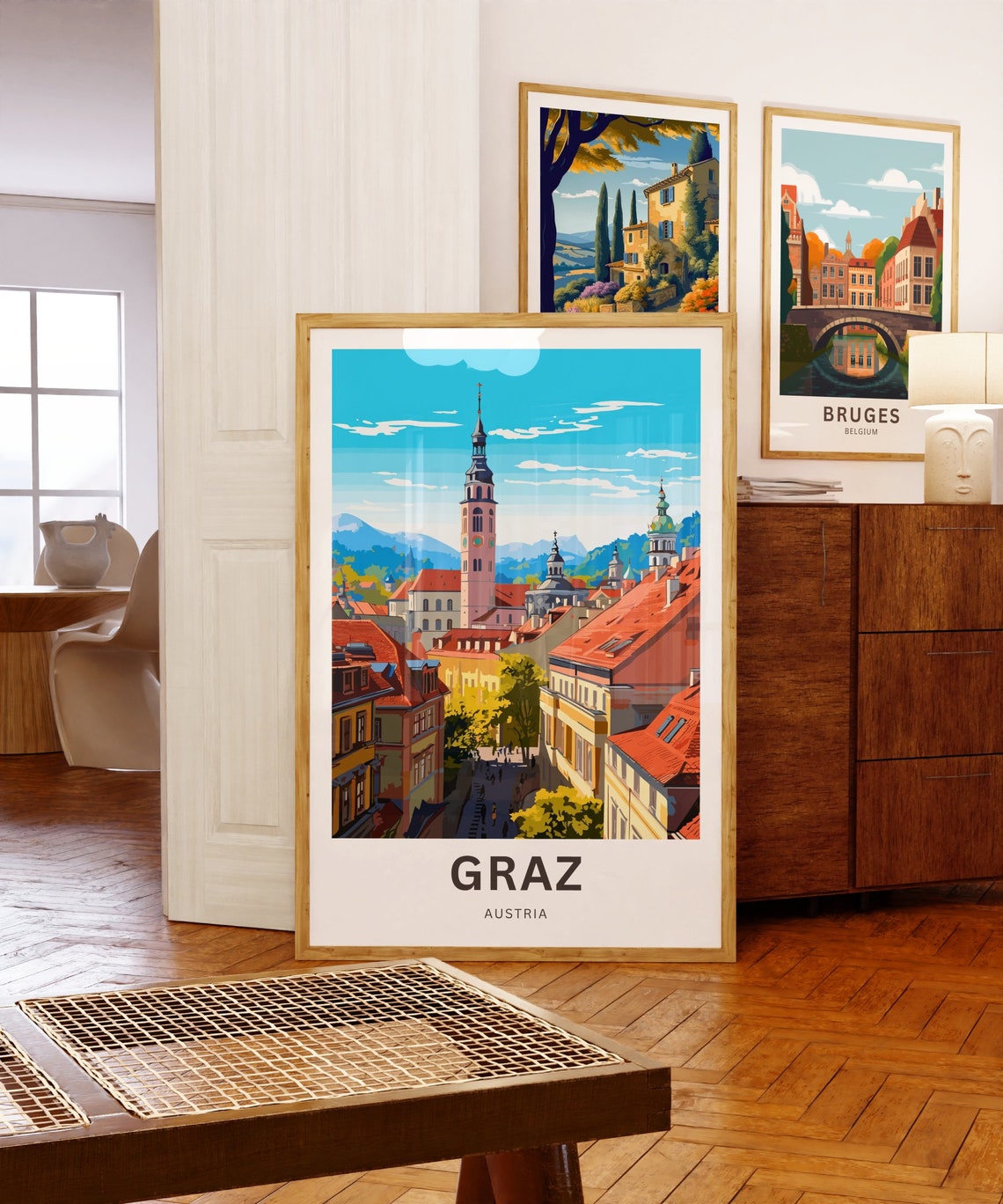 Graz Austria Historic Old Town Church Tower Travel View Poster - Image 5
