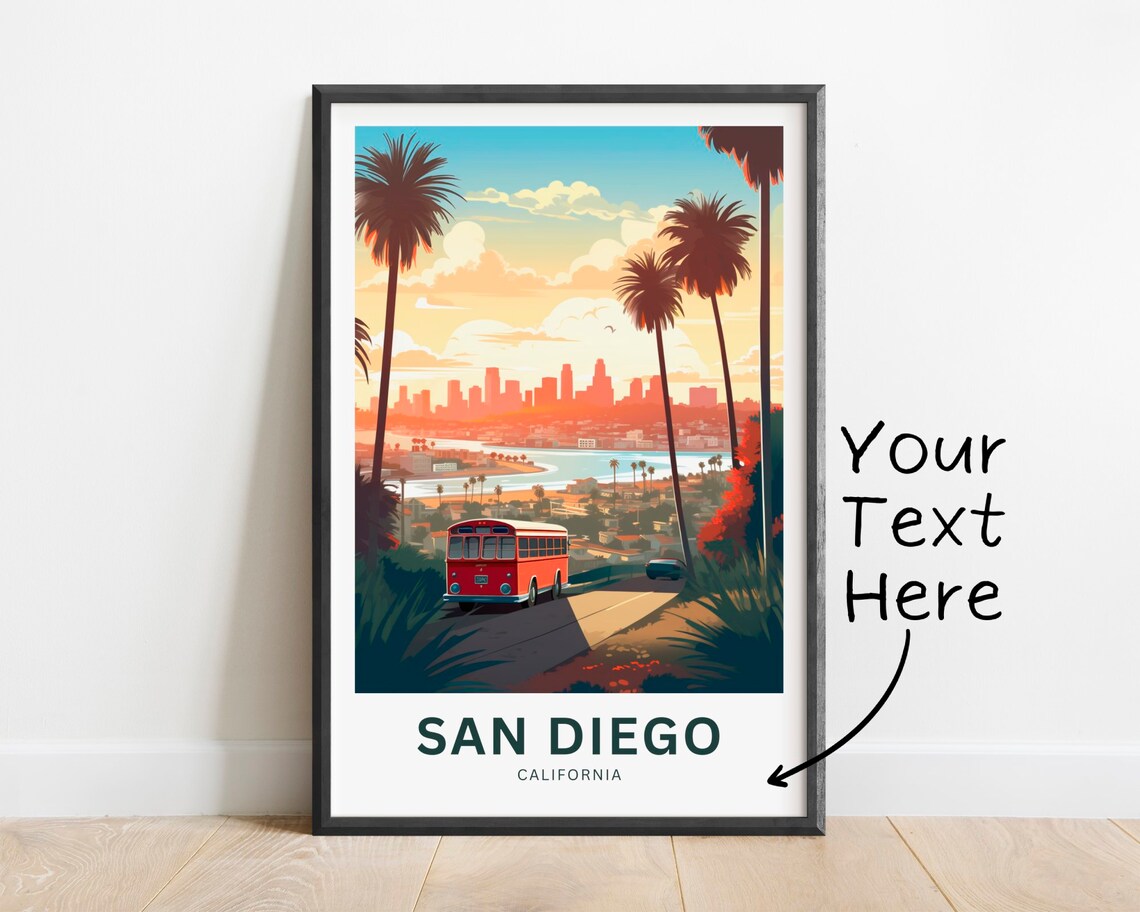 Personalized San Diego Travel Poster, California Wall Art