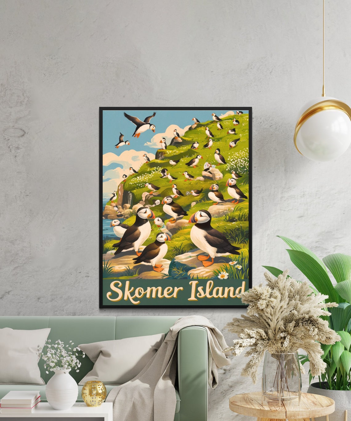 Skomer Island Vintage Puffin Colony on Rocky Cliffside Poster - Image 3
