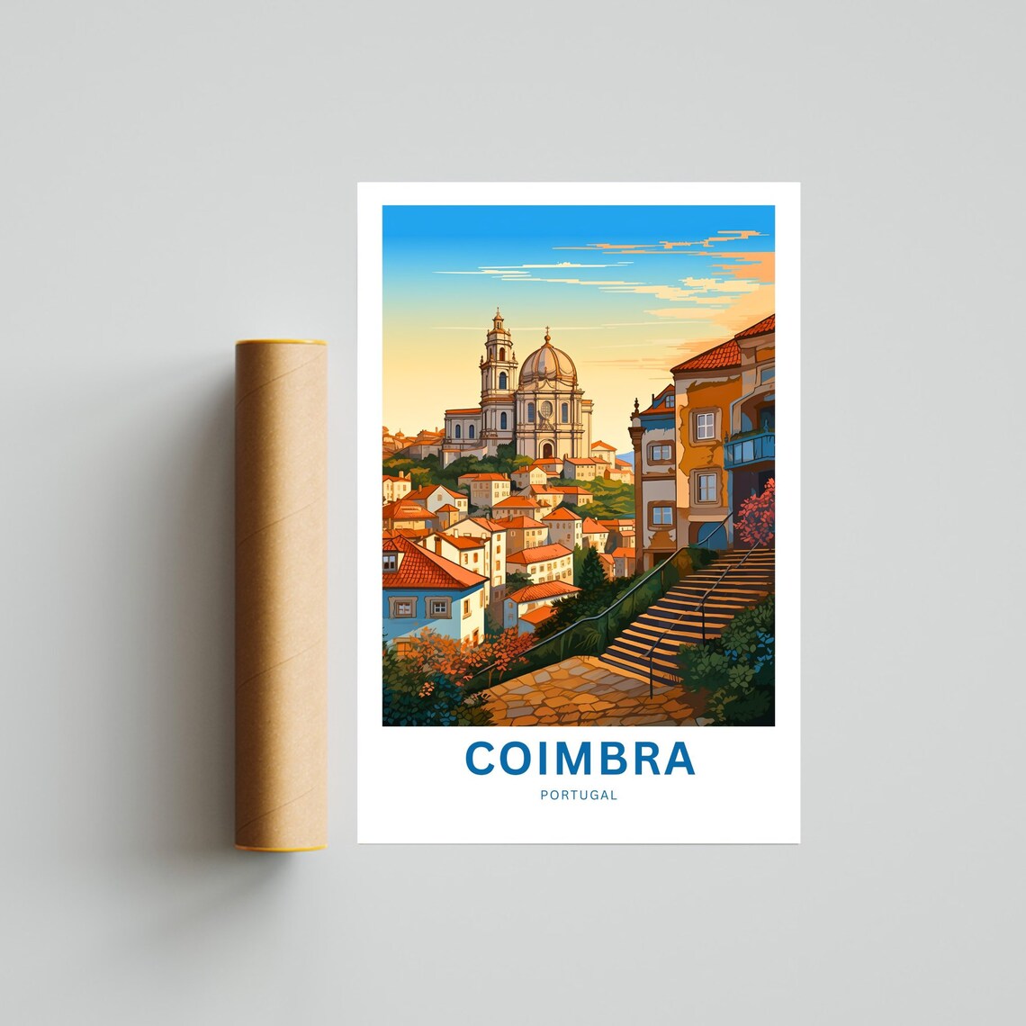 Coimbra Portugal Cathedral Stairs Sunset Old Town Travel Poster - Image 4