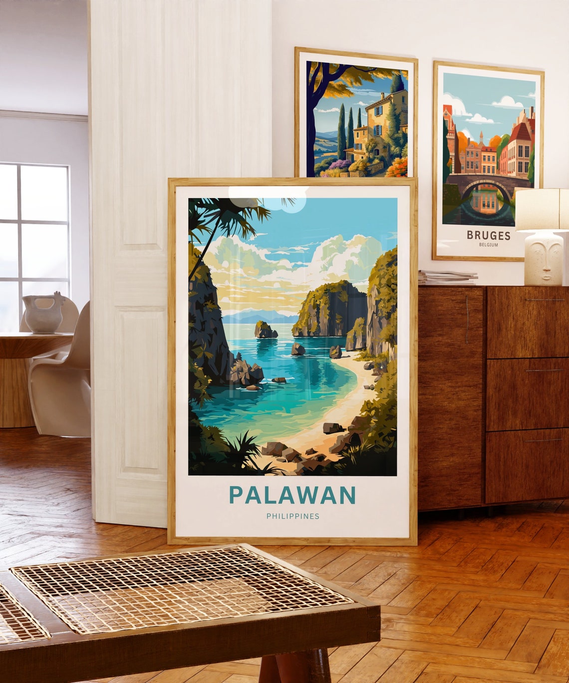 Palawan Philippines Travel Poster Hidden Lagoon Karst Cliffs Beach Art - Image 5