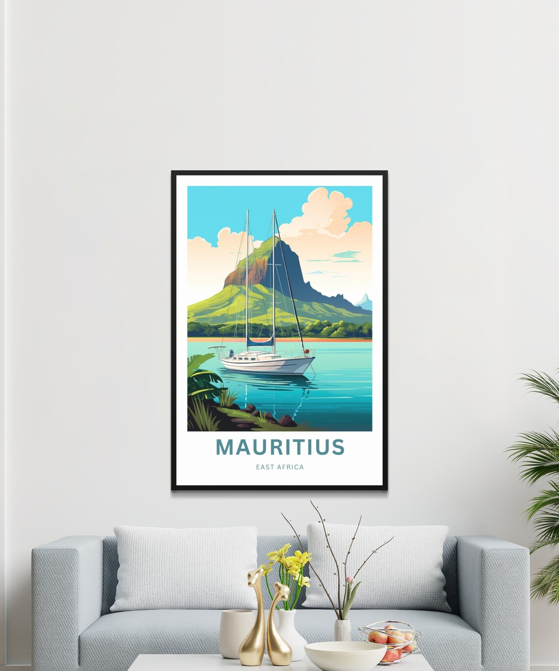Mauritius East Africa Lagoon Sailboat Personalized Travel Poster - Image 3