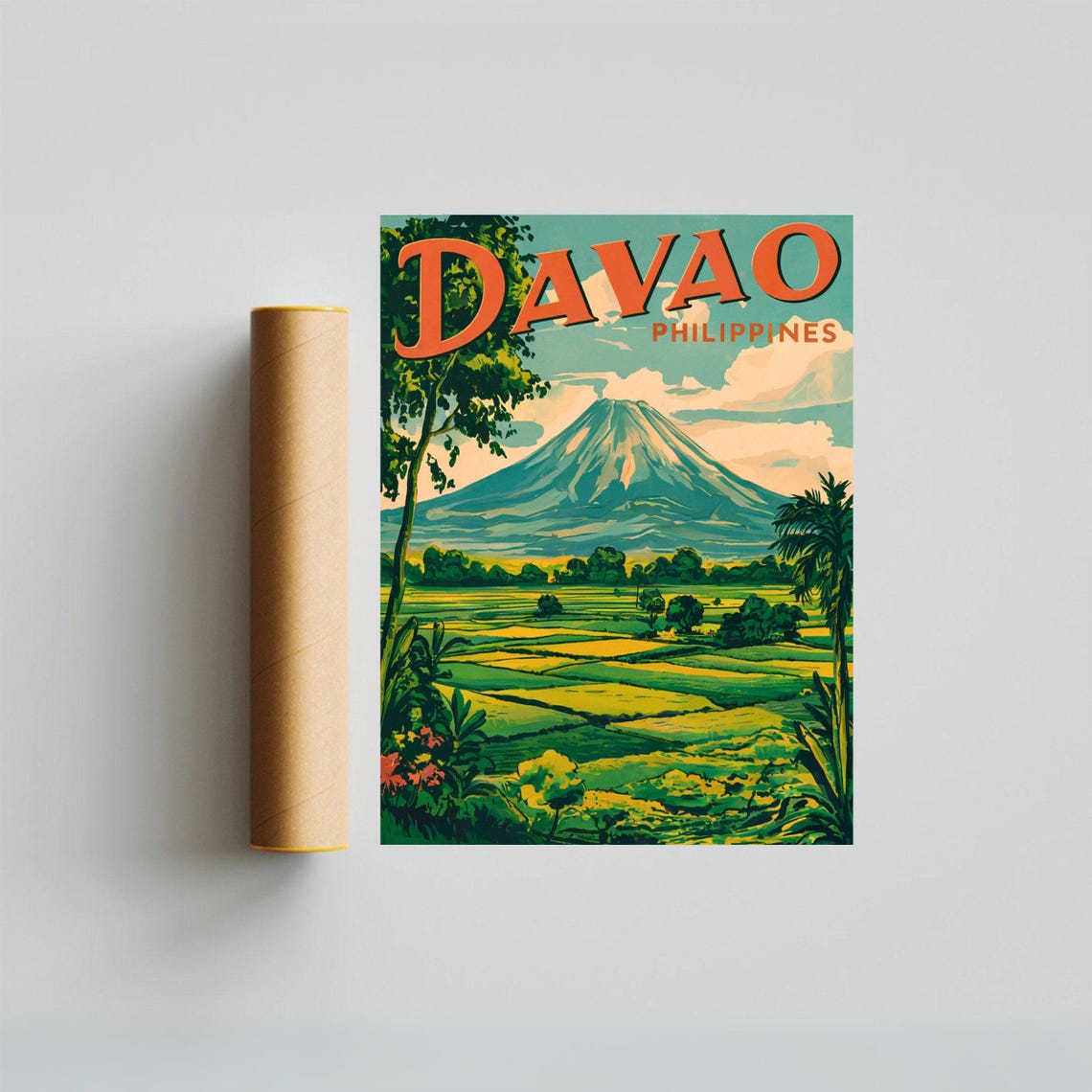 Davao Philippines Vintage Volcano Rice Field Classic Travel Poster - Image 3