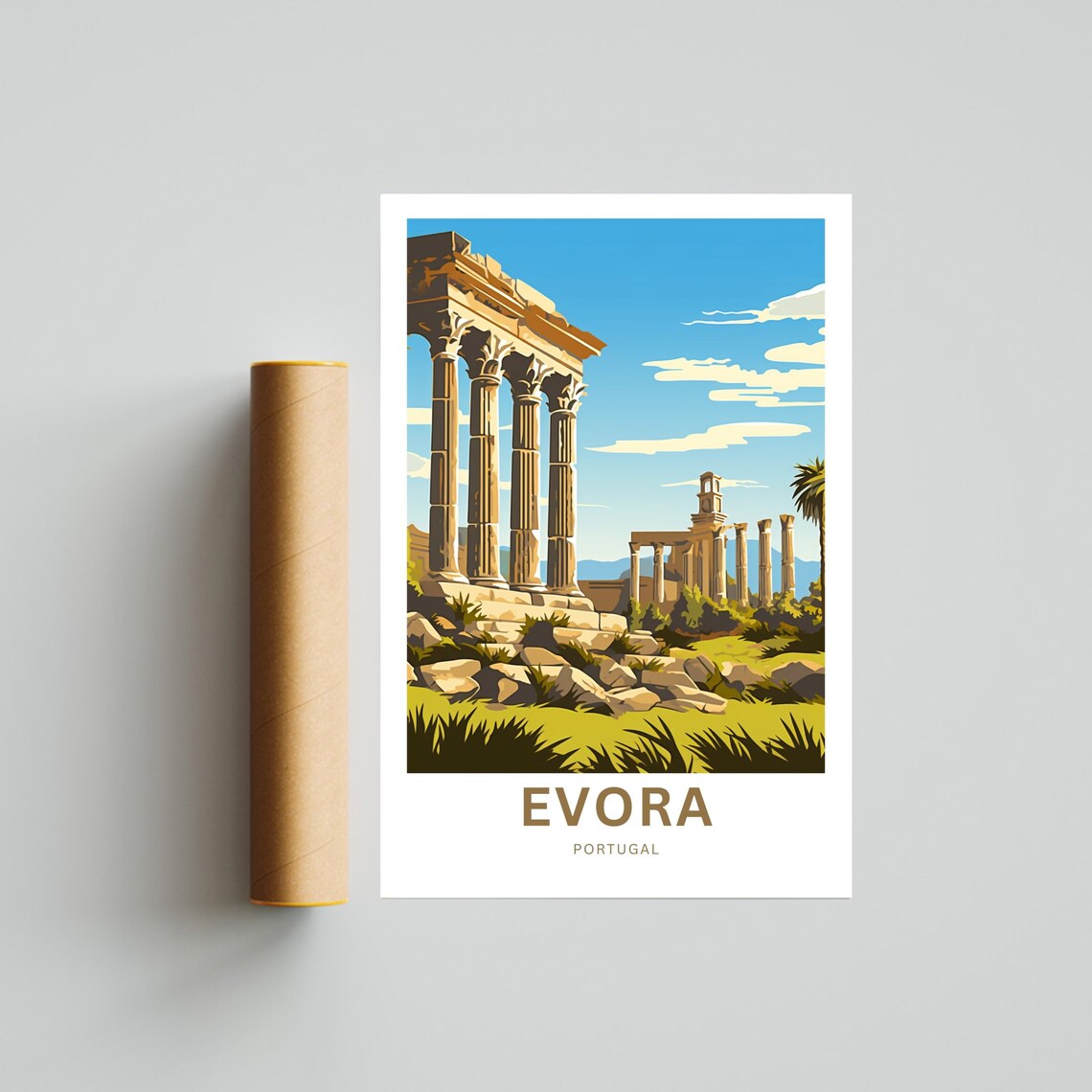 Evora Portugal Ancient Roman Temple Ruins Historic Art Poster - Image 4