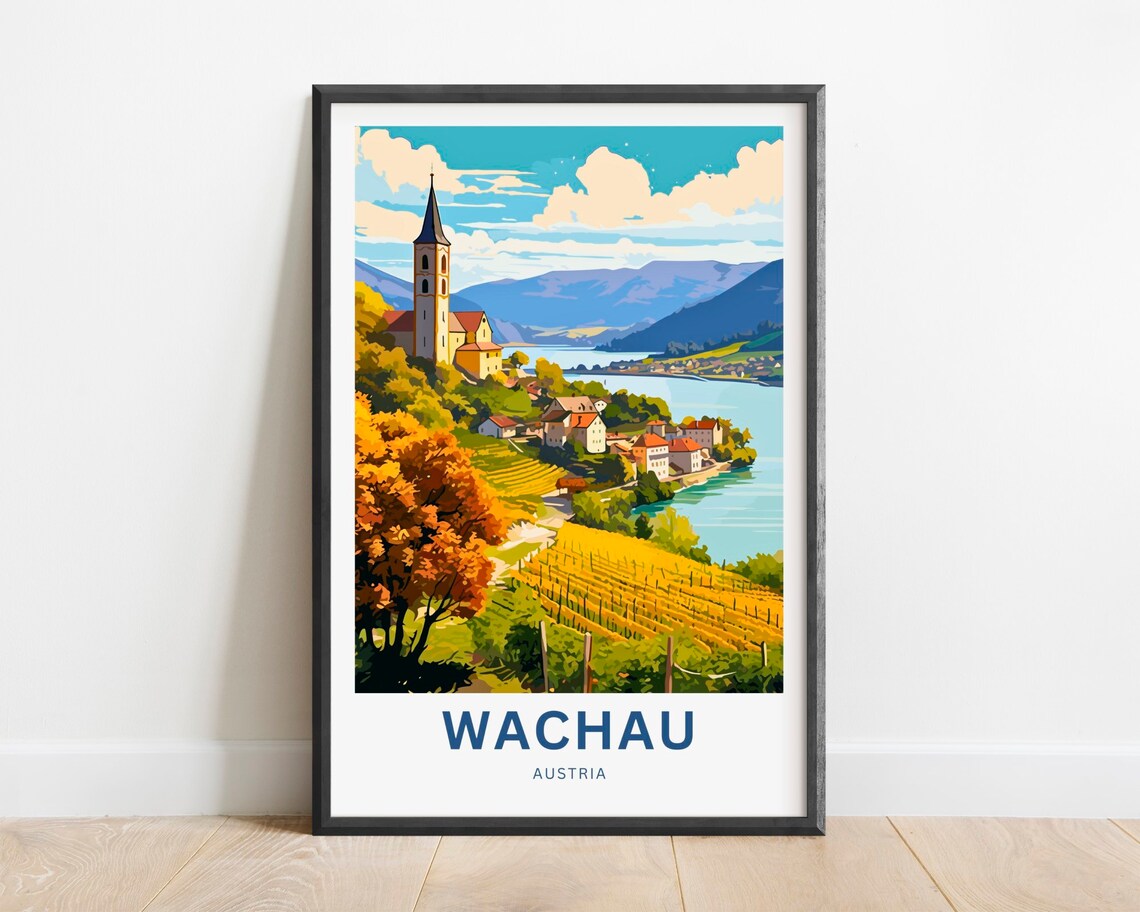 Wachau Austria Danube Vineyards Riverside Church Travel Poster