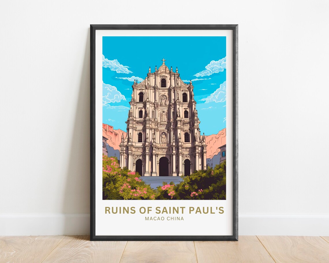 Ruins of Saint Pauls Macao China Baroque Facade Landmark Travel Poster