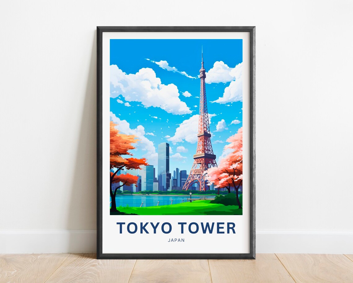 Tokyo Tower Japan Cherry Blossom Park City Skyline Travel Poster