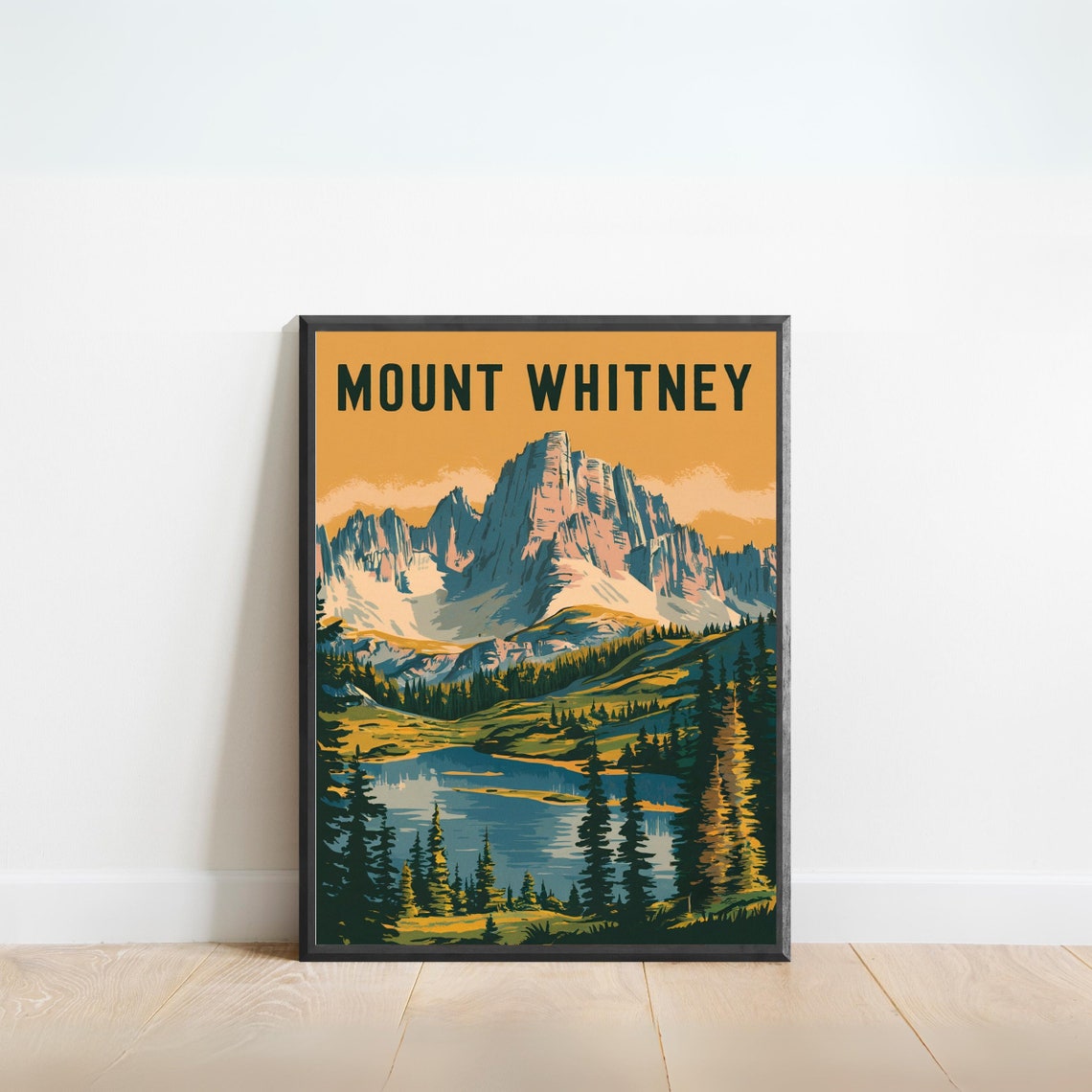 Mount Whitney Golden Sky Granite Peak Reflective Lake Poster
