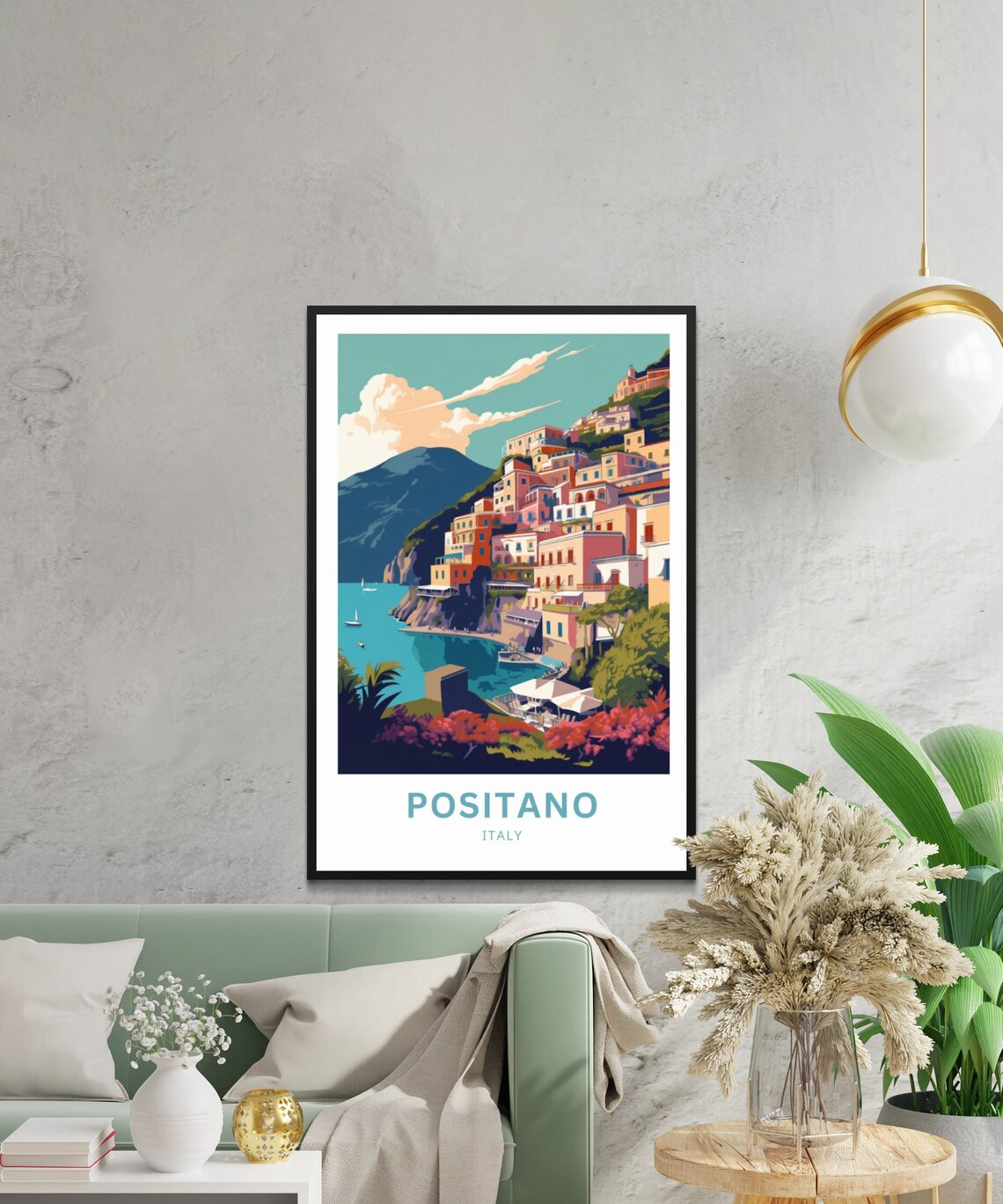 Positano Italy Pastel Cliffside Village Boats Beach Travel Poster - Image 5