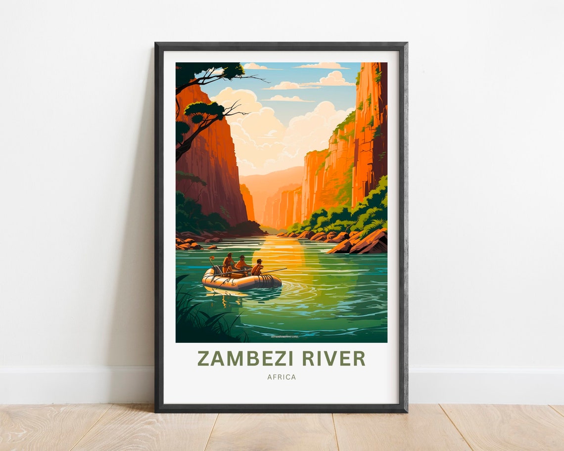 Zambezi River Africa Red Cliffs Canyon Rafting Travel Poster Art