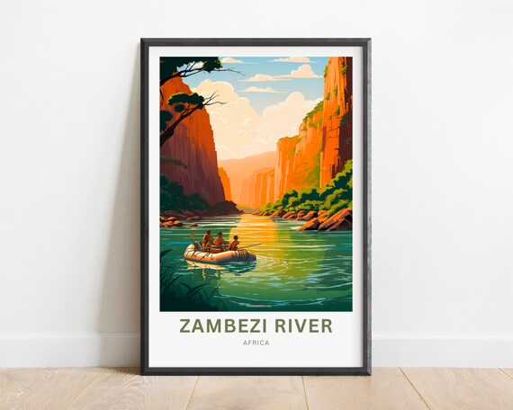Zambezi River Africa Red Cliffs Canyon Rafting Travel Poster Art