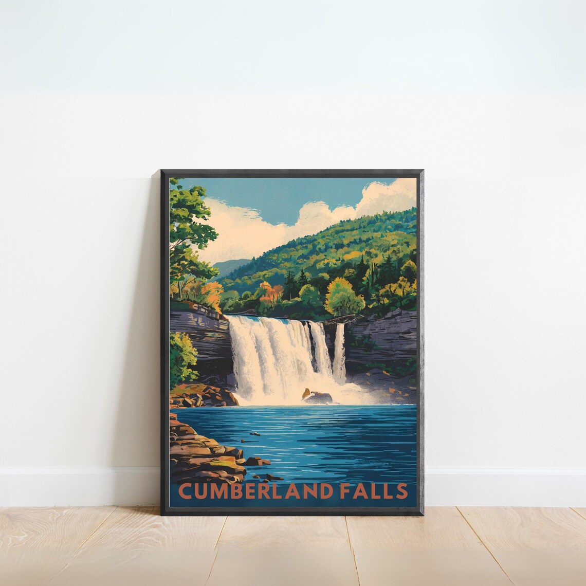 Cumberland Falls Blue Pool Cascade Nature Vintage Travel Poster