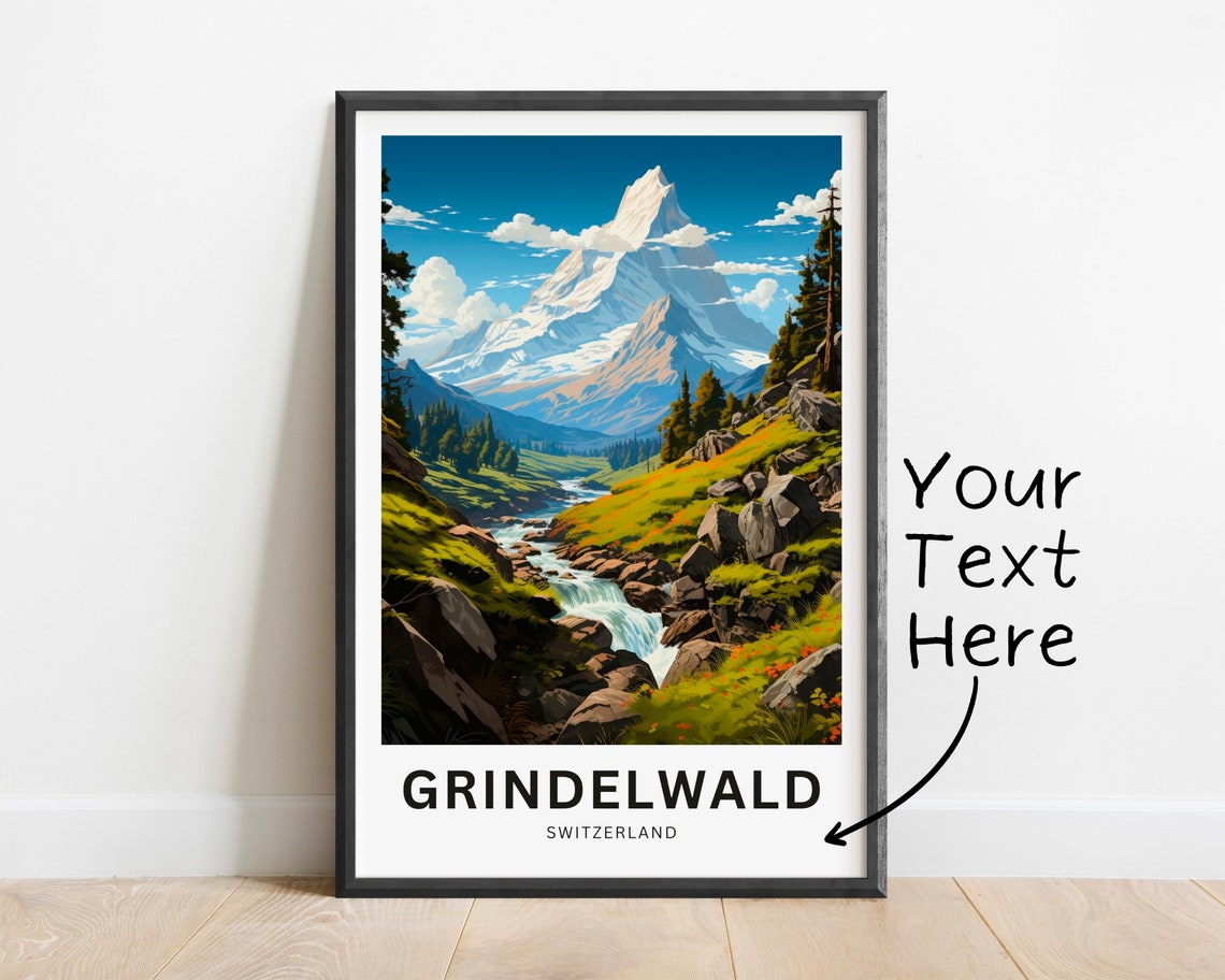 Grindelwald Switzerland Mountain Stream Waterfall Peaks Poster