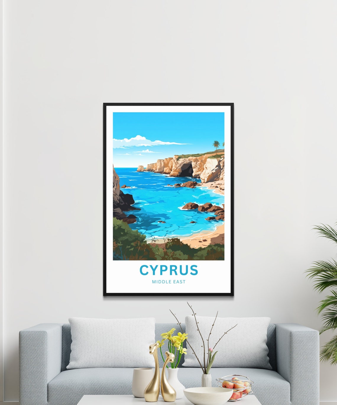 Cyprus Turquoise Bay Limestone Cliffs Coastal Vintage Travel Poster - Image 3