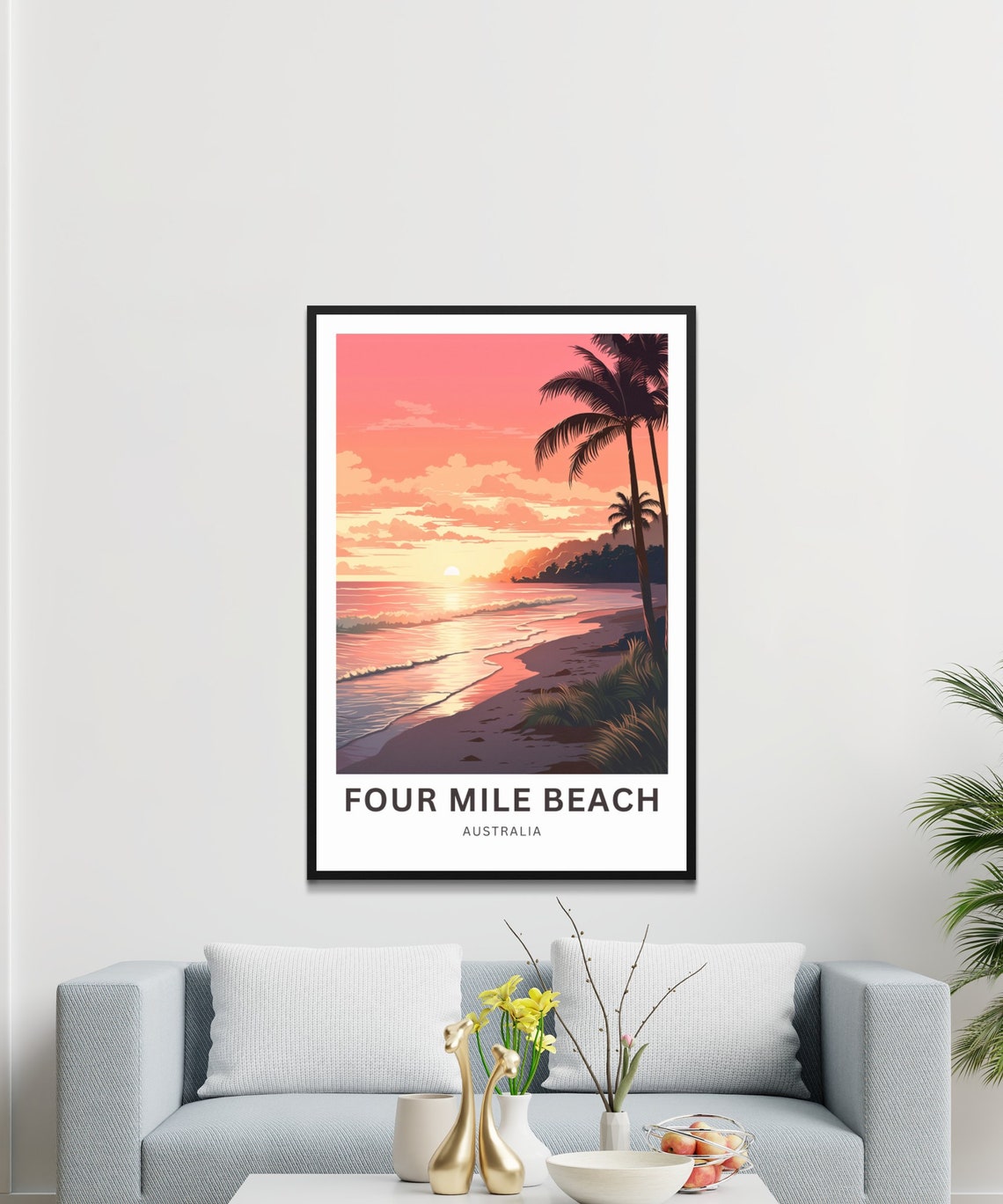 Four Mile Beach Australia Pink Sunset Vintage Travel Poster Palms Gift - Image 4