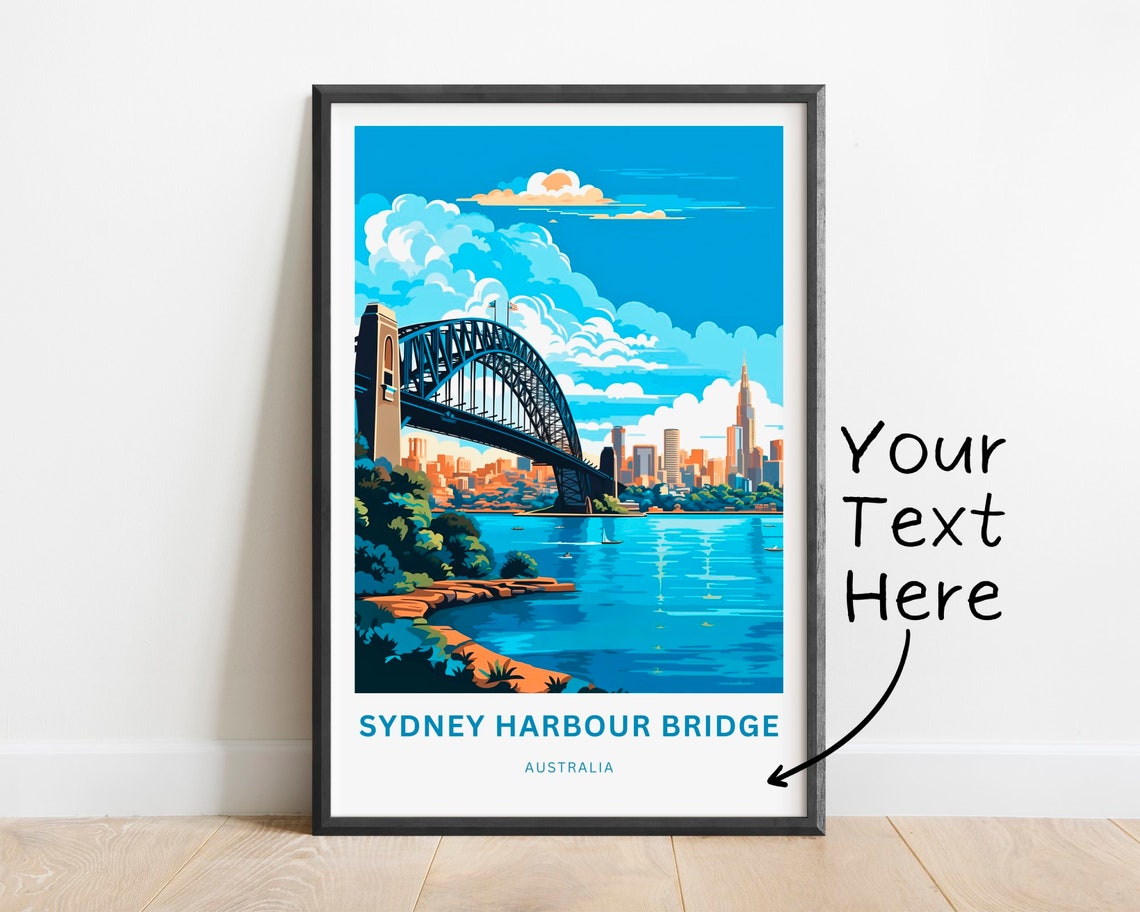 Sydney Harbour Bridge Australia Harbor Customizable Text Travel Poster