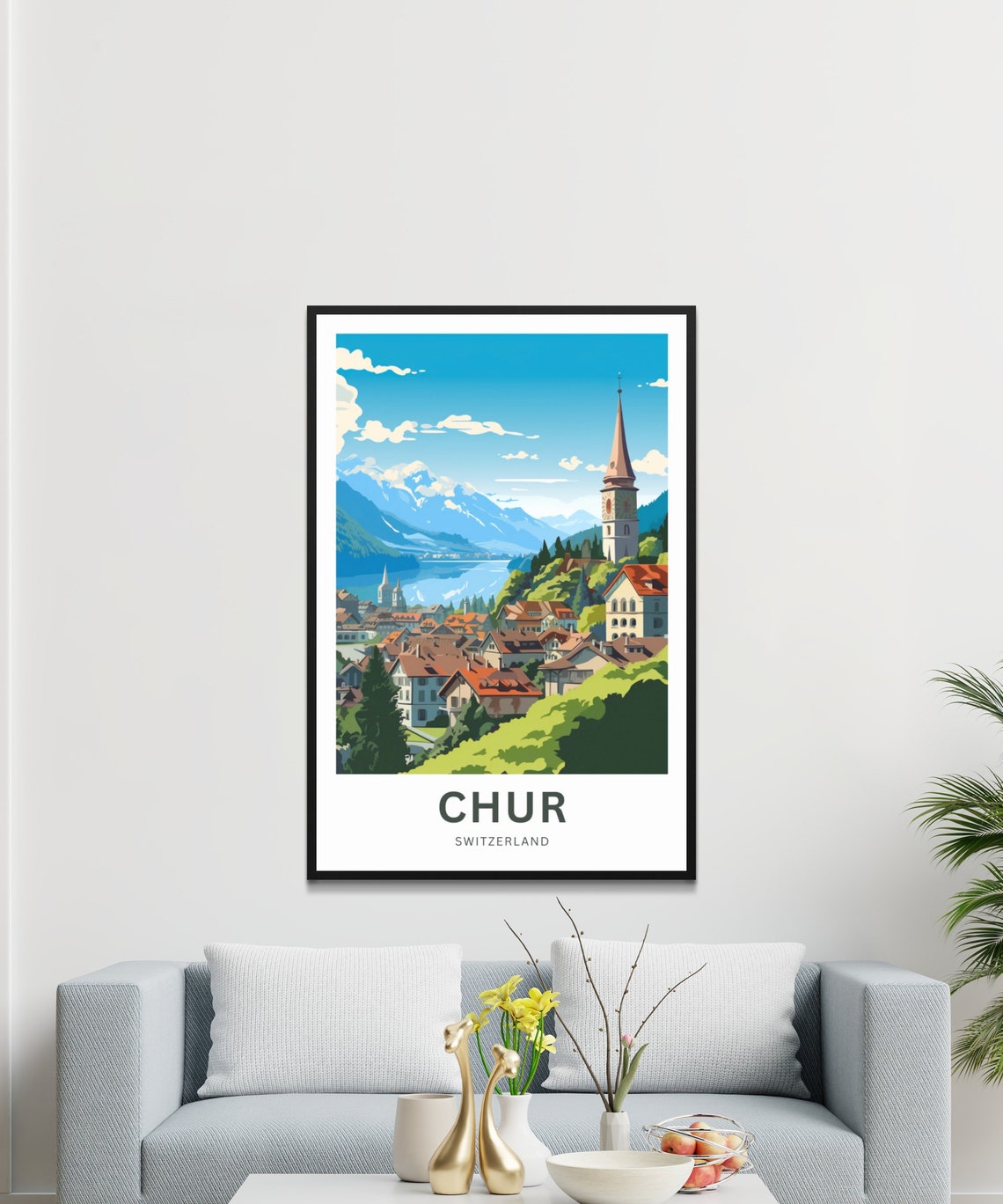 Chur Switzerland Old Town Alpine Church Tower Lake View Poster - Image 3