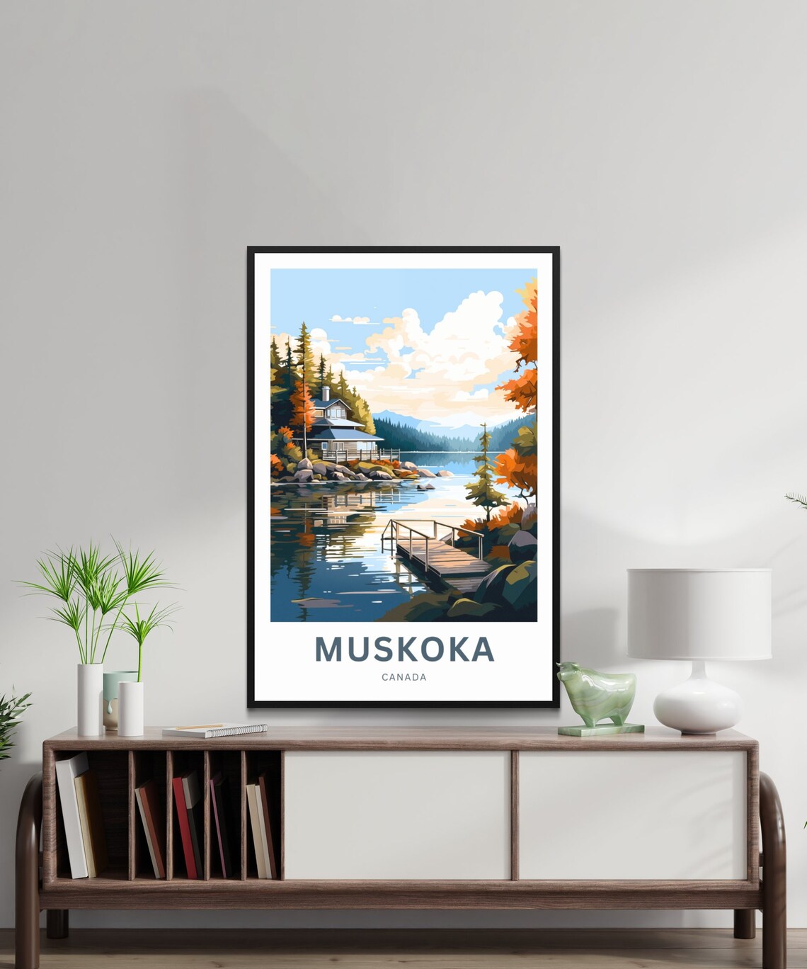 Muskoka Canada Autumn Lake Cottage Personalized Text Travel Poster - Image 2