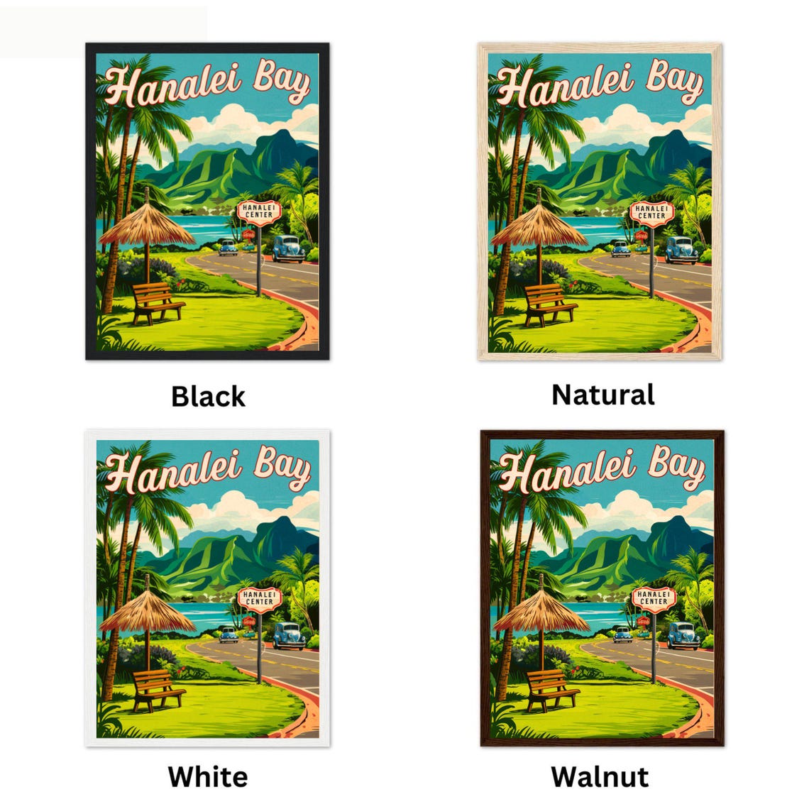 Hanalei Bay Hawaii Palm Roadside Scene Vintage Travel Poster - Image 4