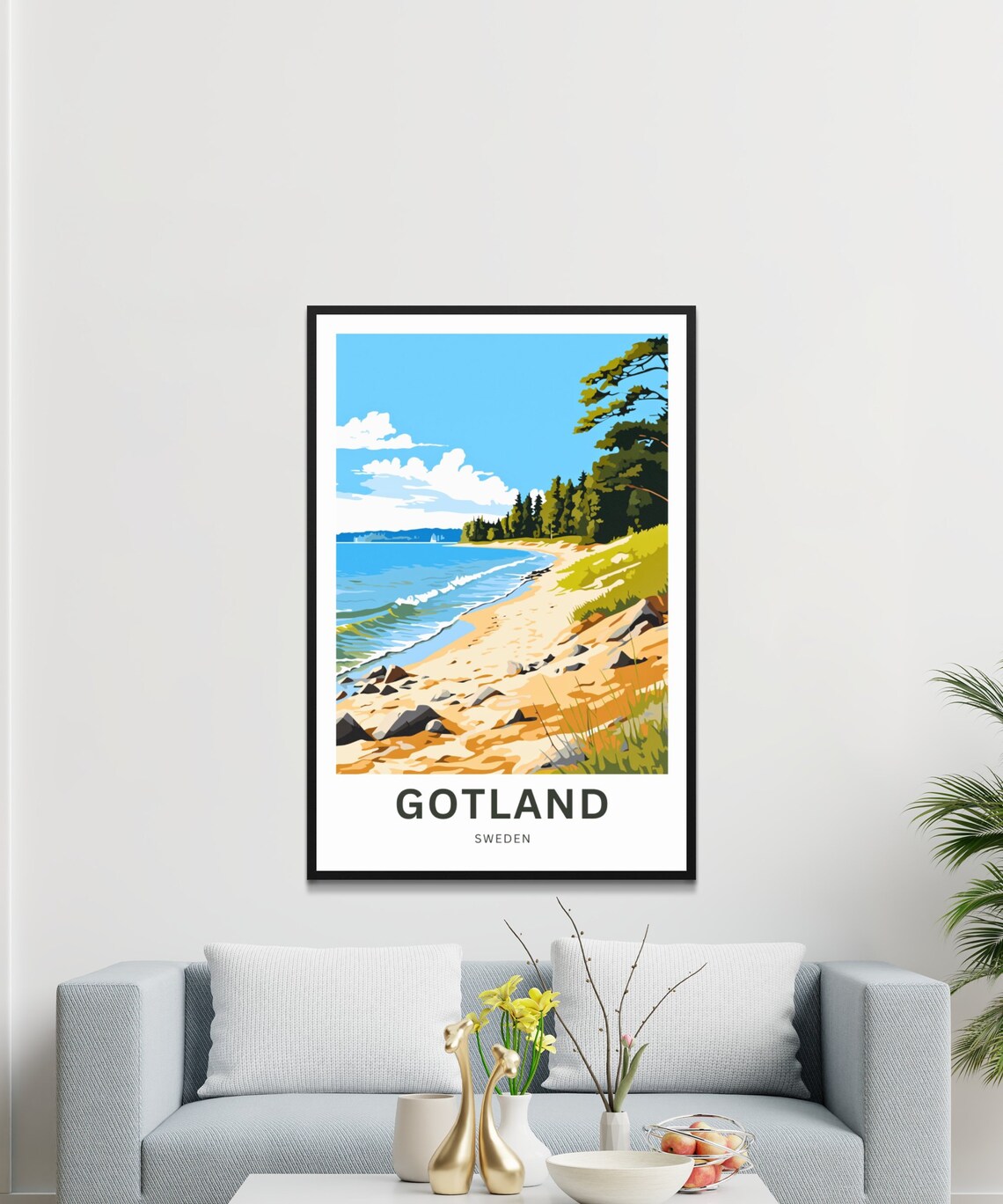 Gotland Sweden Rocky Shoreline Forest Beach Scenic Travel Poster - Image 3