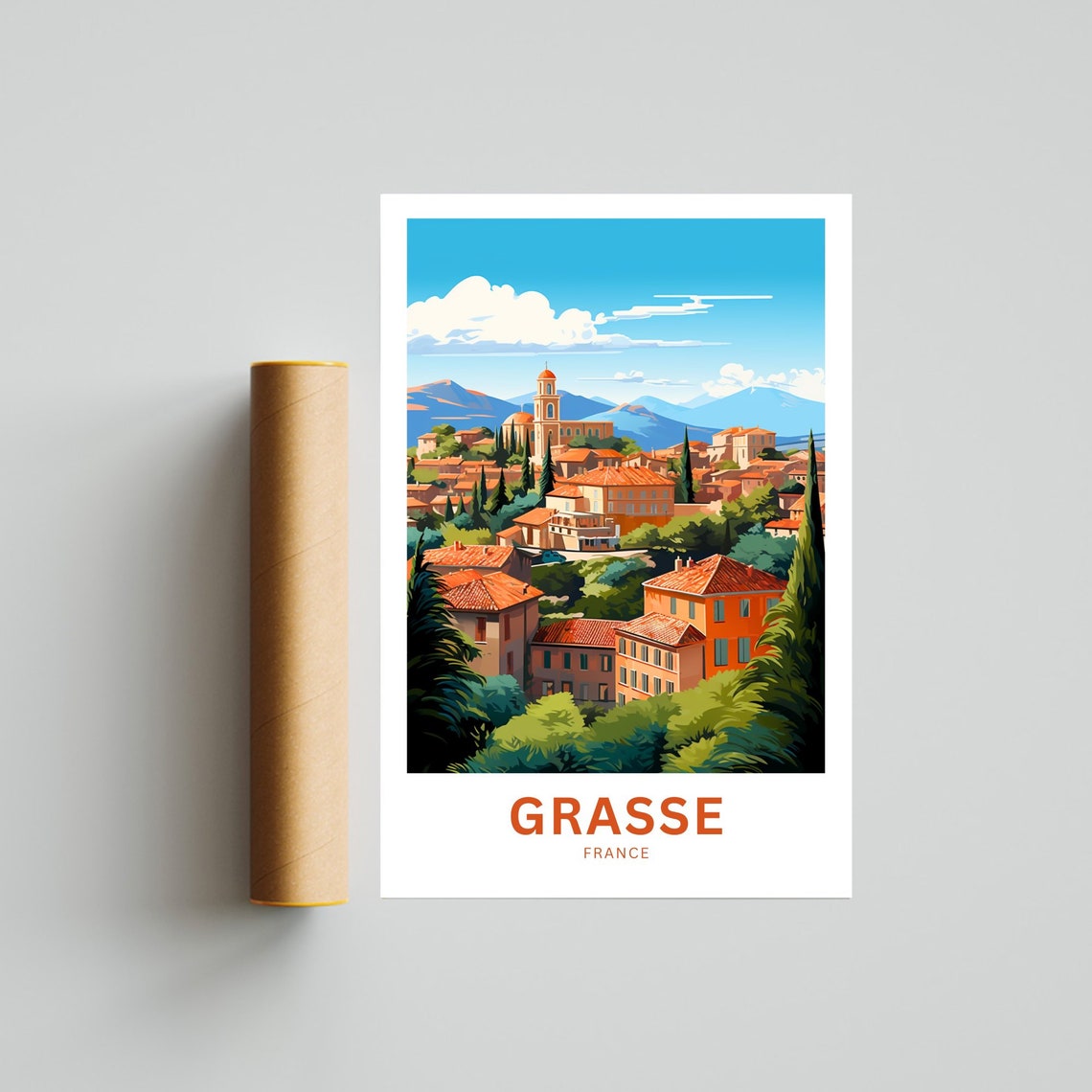 Grasse France Provence Old Town Cypress Bell Tower View Poster - Image 4
