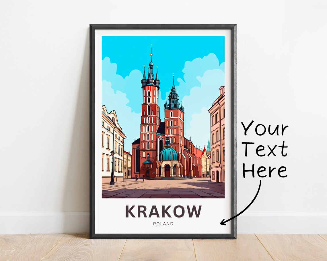 Personalized Krakow Poland Old Town Custom Vintage Travel Poster Art