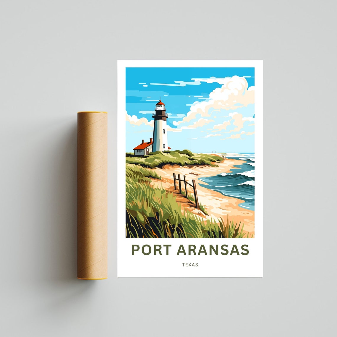 Port Aransas Texas Lighthouse Beach Custom Text Travel Poster - Image 4