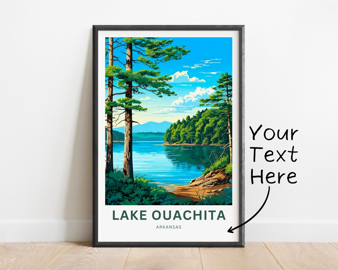 Lake Ouachita Arkansas Lone Pine Rocky Shore Clear Water Travel Poster