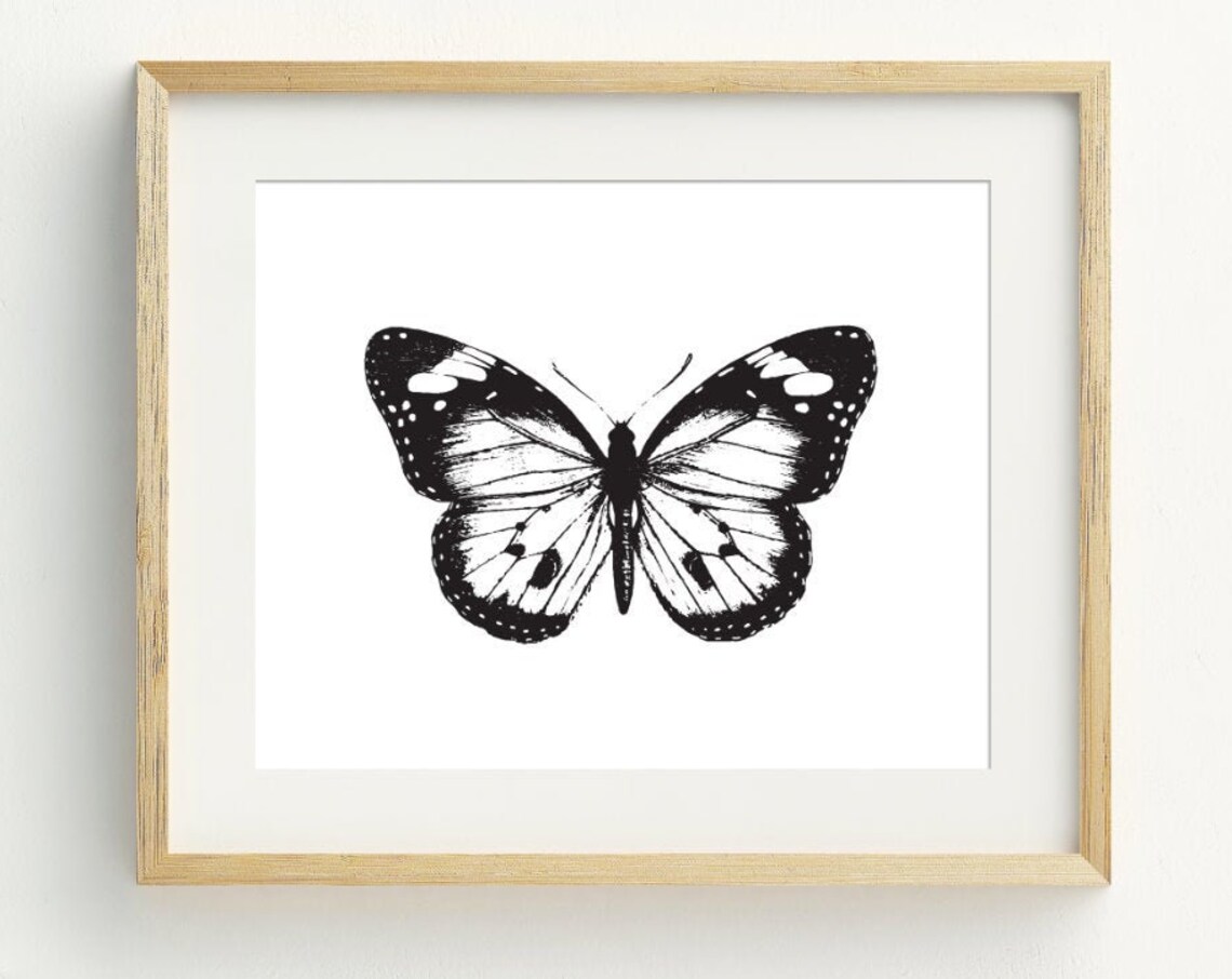 Butterfly Monochrome Minimalist Art Print, Black And White