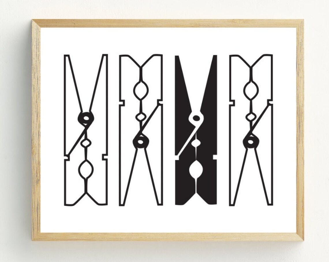 Black And White Clothespins Minimalist Laundry Room Decor Wall Art